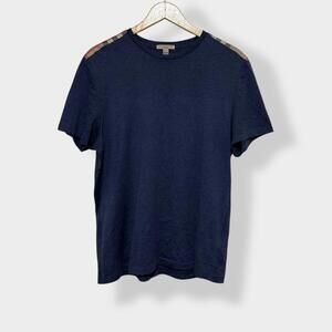 Burberry London Navy T-Shirt Nova Check Shoulder Stripe Crewneck M Men’s
